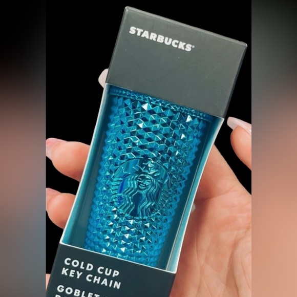 Starbucks Blue Chrome Studded Cup & Keychain Metallic Cyan Tumbler 24oz Ornament - Picture 4 of 9